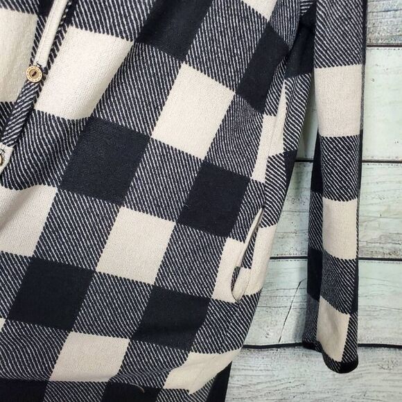 White Birch Women’s Black Ivory Buffalo Plaid Long Button Cardigan Sweater Size - Picture 7 of 10